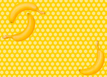 Studio Shot Of Three Bananas Lying Against Yellow Polka Dot Background