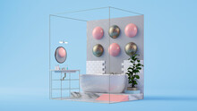Three Dimensional Render Of Clean Domestic Bathroom With Transparent Walls