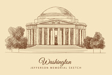 Sketch Of The Jefferson Memorial, Washington, USA, Hand-drawn.