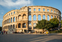 Croatia, Istria County, Pula, Street in front of Pula Arena amphitheater