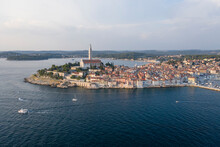 Croatia, Istria, Rovinj, Aerial View Of Coastal City Located On Western Edge Of Istrian Peninsula