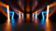 © Spectral/Westend61 - Three dimensional render of dark futuristic corridor illuminated by blue and orange neon lights