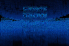 Three Dimensional Render Of Blue Floating Binary Codes