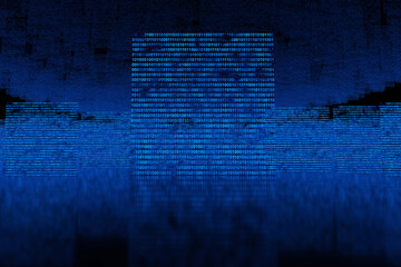 Three dimensional render of blue floating binary codes