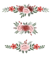 Wall Mural - Set of pink and red roses watercolor bouquet. floral vector design