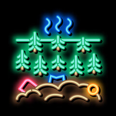 Sticker - trash in forest neon light sign vector. Glowing bright icon trash in forest sign. transparent symbol illustration