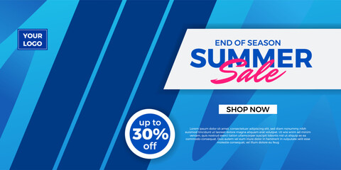 Wall Mural - Summer sale offer banner social media promotion with blue ocean sea color