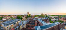 Cambridge City Rooftop View At Sunset. England