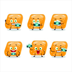 Poster - Photographer profession emoticon with jelly sweets candy orange cartoon character. Vector illustration