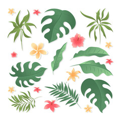 Wall Mural - Tropical leaf and plant element set with simple flat style