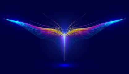 Sticker - colored lines form abstract flying wings or abstract shapes.
