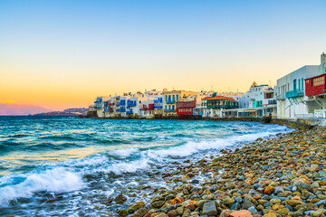 Wall Mural - Little Venice on Mykonos island at sunrise, Greece