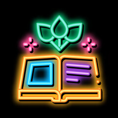 Sticker - book on traditional medicine neon light sign vector. Glowing bright icon book on traditional medicine sign. transparent symbol illustration