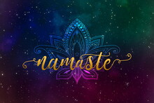 Luxury Text Namaste And Kalamkari Design With Brighten Stars In The Galaxy