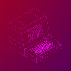 Wall Mural - Classic retro perconal computer. Programming code concept. Wireframe low poly mesh vector illustration