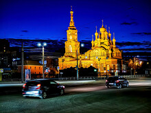 Night View Of The Building Of The Holy Trinity Church On Kirov Street On A Warm Spring Evening In Chelyabinsk