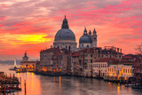 Fototapeta Miasto - Grand Canal and Basilica Santa Maria della Salute at sunset in Venice, Italy