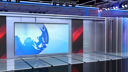 Wall Mural - 3D Virtual TV Studio News, Backdrop For TV Shows .TV On Wall.3D Virtual News Studio Background