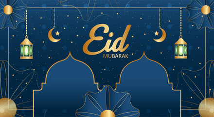 Wall Mural - Eid Mubarak card or banner design. editable background template