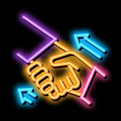 Poster - human handshake neon light sign vector. Glowing bright icon human handshake sign. transparent symbol illustration