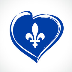 Wall Mural - Happy Quebec Day creative greetings. Isolated abstract graphic design template. Quebec's National Holiday congrats concept. St. Jean Baptiste Day. Brushing stroke style heart with decorative elements.