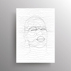 Wall Mural - Abstract male face in wavy horizontal lines style. Portrait of a man in linear distortion style isolated on white background. Design for wall decoration, poster. Vector