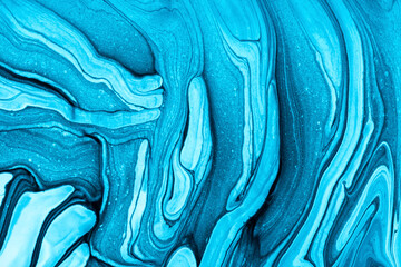 Wall Mural - abstract fluid art background light blue and black colors. liquid marble. acrylic painting with turq