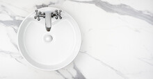 Round Bathroom Washing Sink On Marble Stone Surface, Top View