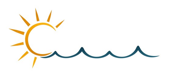 Wall Mural - Sun and Blue Wave Symbol. 
