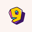 Number nine logo in cubic children style based on impossible isometric shapes.