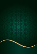 Green Vector Background With Vintage Pattern And Gold Line.