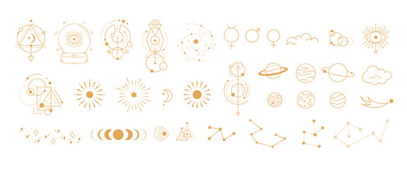 big set of magic and astrological symbols. mystical signs, silhouettes, zodiac, tarot cards. vector 