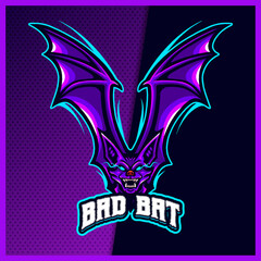 Flying V Bats mascot esport logo design illustrations vector template, nocturnal animal logo for team game streamer youtuber banner twitch discord, colorful cartoon style