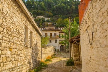 BERAT, ALBANIA: View of the old town of Berat - the city of a thousand windows.