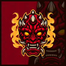 Oni Mask Face Head Mascot Esport Logo Design Illustrations Vector Template, Evil Monster Logo For Team Game Streamer Youtuber Banner Twitch Discord, Full Color Cartoon Style