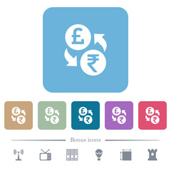 Wall Mural - Pound Rupee money exchange flat icons on color rounded square backgrounds