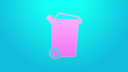 Poster - Pink line Trash can icon isolated on blue background. Garbage bin sign. Recycle basket icon. Office trash icon. 4K Video motion graphic animation