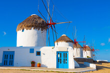 Close On The First Of The Windmills In Mykonos Island Cyclades Greece