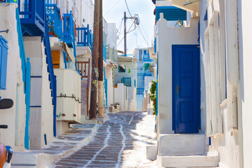 Naklejka na meble Empty whitewashed walk path in Mykonos island Greece