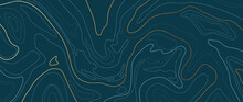 Luxury Gold Abstract Line Art Background Vector.  Mountain Topographic Map Background With Golden Lines  Texture, 17:9 Wallpaper Design For Wall Arts, Fabric , Packaging , Web, Banner, App, Wallpaper.