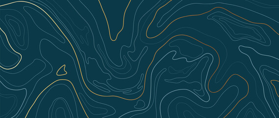 luxury gold abstract line art background vector. mountain topographic map background with golden lin
