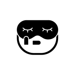 Canvas Print - Sleeping mask and earplugs black glyph icon. Portable amenities for bedtime in airplane. Essential for tourist. Travel size objects. Silhouette symbol on white space. Vector isolated illustration