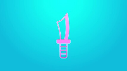 Sticker - Pink line Military knife icon isolated on blue background. 4K Video motion graphic animation