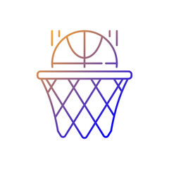 Poster - Basketball gradient linear vector icon. Team sport for exercise. Scoring goal with shooting ball in hoop. Thin line color symbols. Modern style pictogram. Vector isolated outline drawing