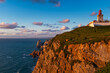 View of the beautiful coastline at the Cabo da Roca (Roca Cape), with the lighthouse, in Sintra, Portugal.