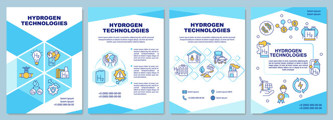 Hydrogen technologies brochure template. Energy economy. Flyer, booklet, leaflet print, cover design with linear icons. Vector layouts for presentation, annual reports, advertisement pages