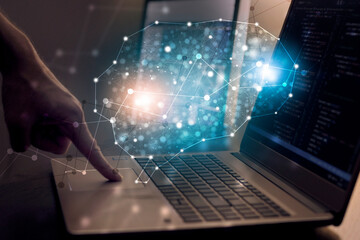 Wall Mural - human brain shape on laptop