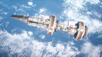 Canvas Print - space futuristic station flies over the planet earth. the image is for fantastic, the futuristic or 