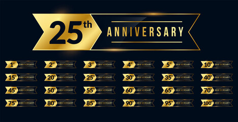 Wall Mural - ribbon style anniversary golden labels set