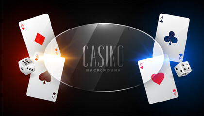Wall Mural - casino background with ace cards and glass frame